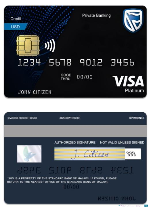 Download Malawi The Standard Bank platinum debit visa card Photoshop template